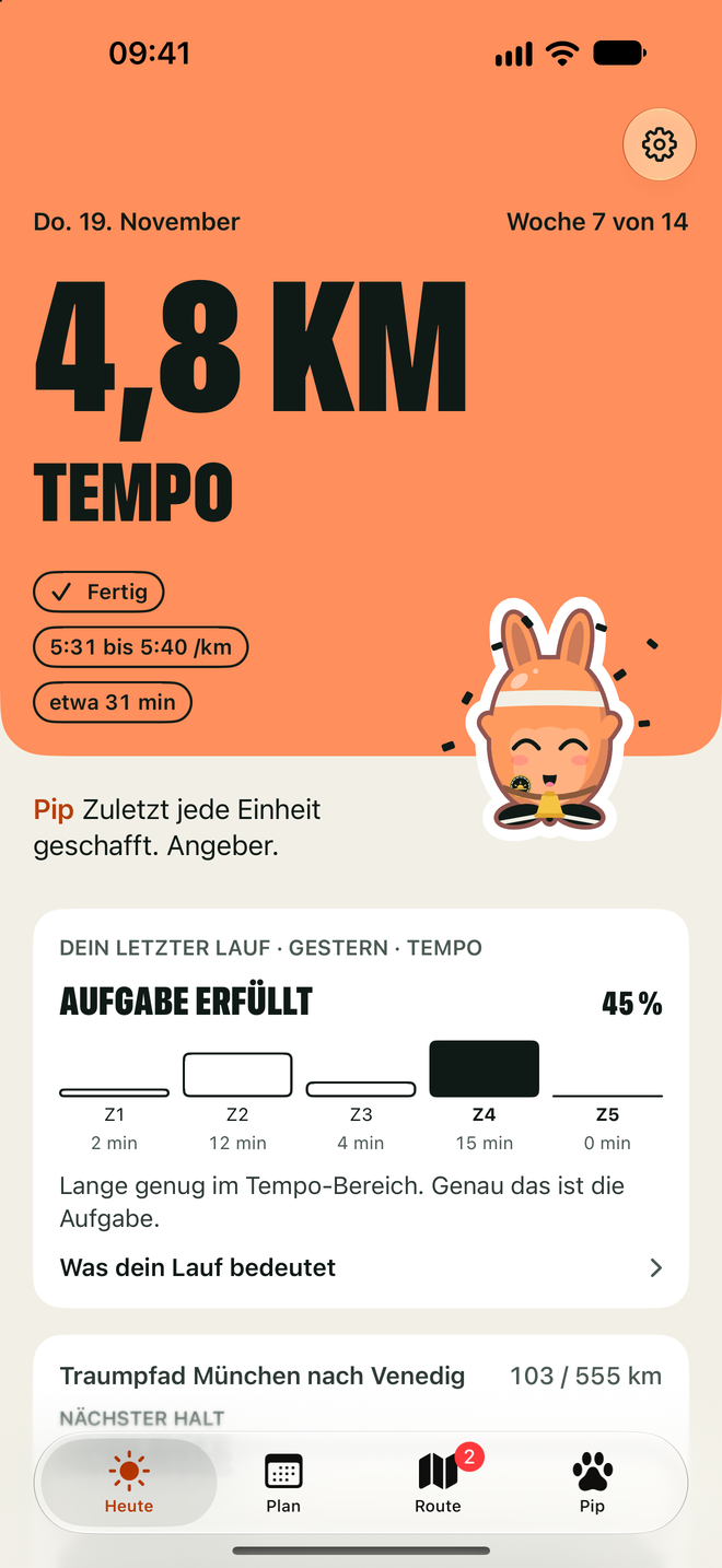 Heute mit dem Paceling Pip und dem lockeren Lauf von heute