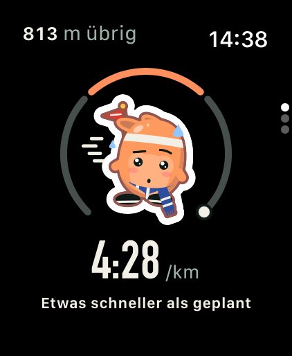 Apple Watch im Lauf mit Pip und dem aktuellen Tempo